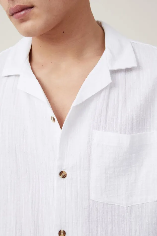 Men Shirts and Polos Cotton On Riviera Short Sleeve Shirt White