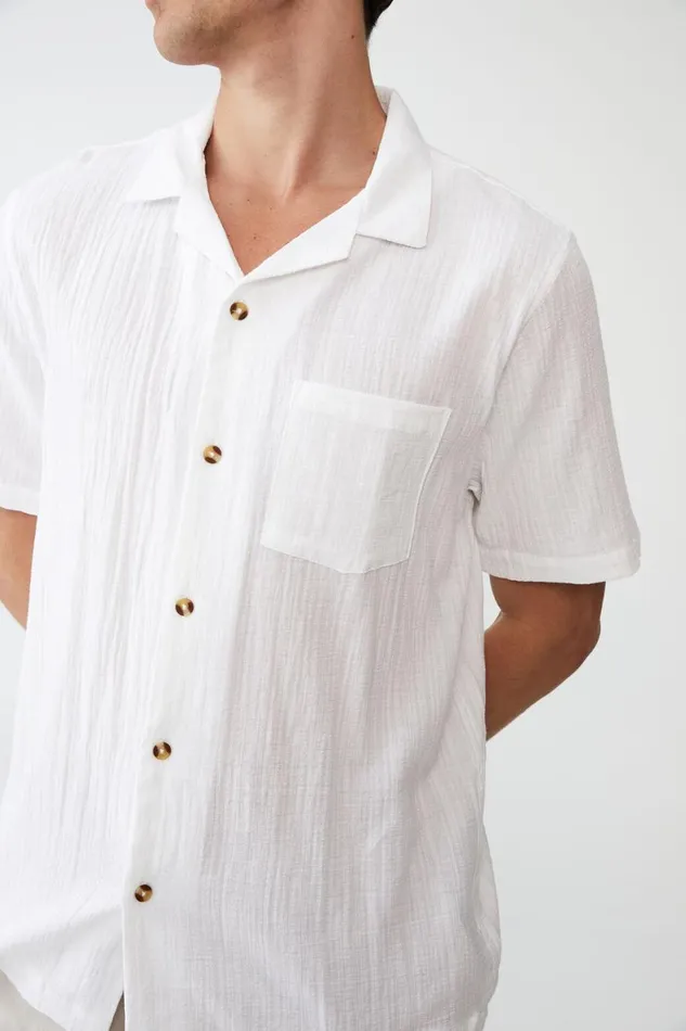 Men Shirts and Polos Cotton On Riviera Short Sleeve Shirt White