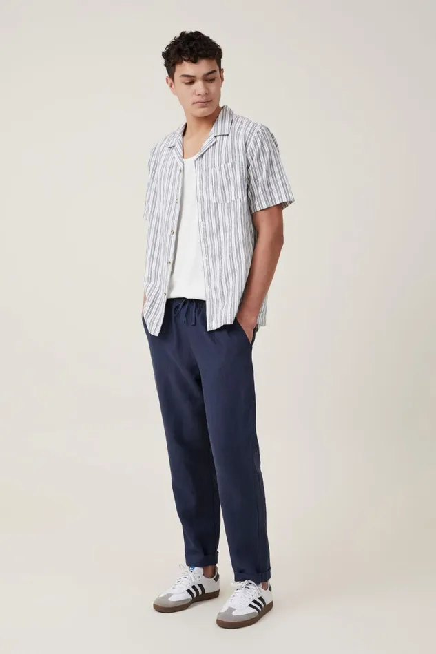 Men Shirts and Polos Cotton On Riviera Short Sleeve Shirt White Black Stripe