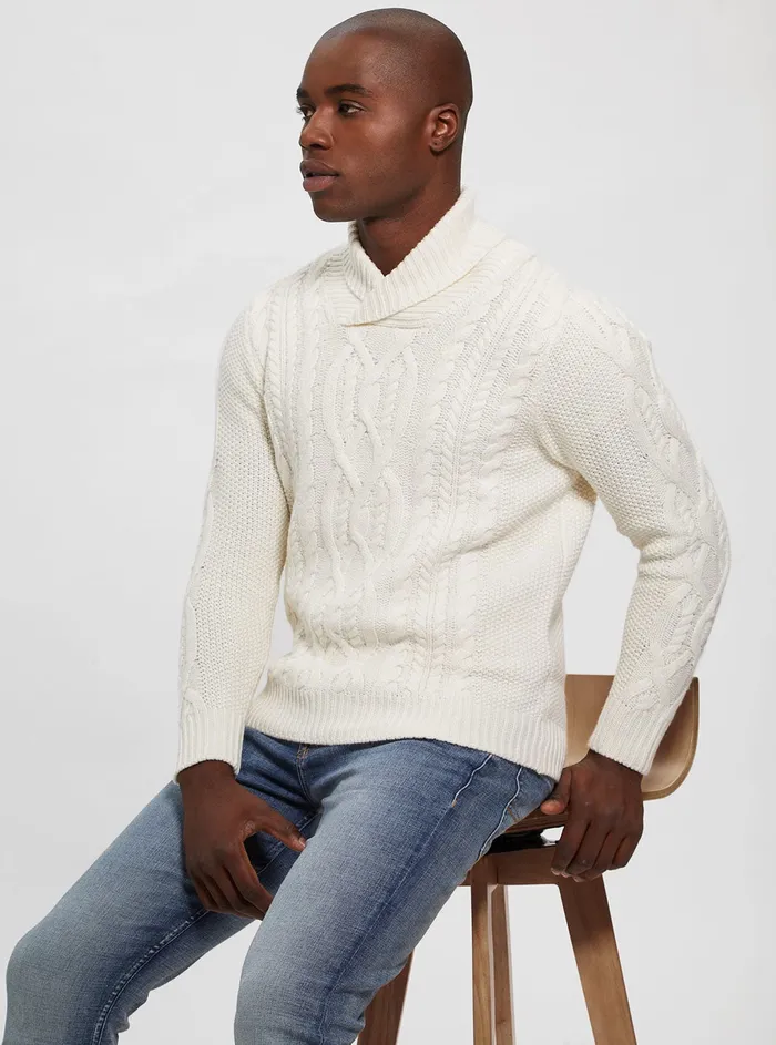 Men Sweaters and Knits GUESS Cream Kyle Cable Knit Jumper Men Sweaters and Knits GUESS Cream Kyle Cable Knit Jumper