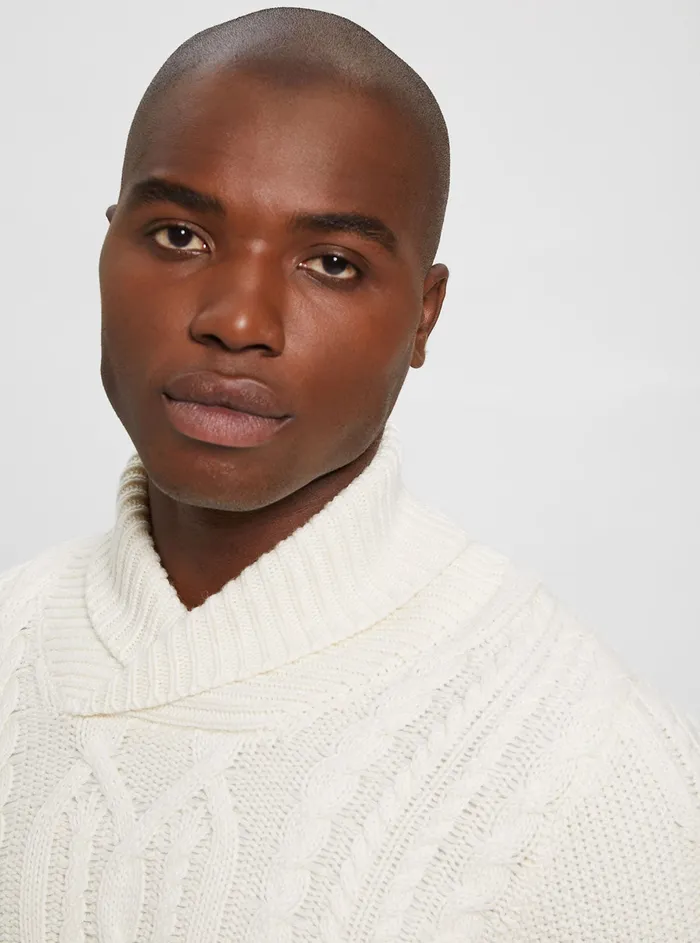 Men Sweaters and Knits GUESS Cream Kyle Cable Knit Jumper Men Sweaters and Knits GUESS Cream Kyle Cable Knit Jumper