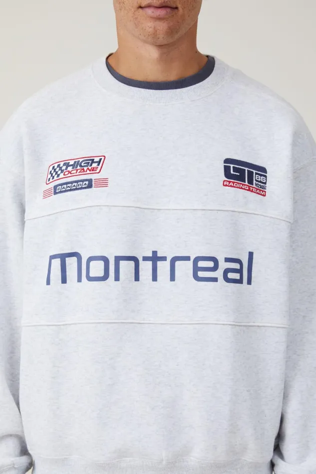 Men Sweats and Hoodies Cotton On Box Fit Graphic Crew Sweater Athletic Marle High Octane