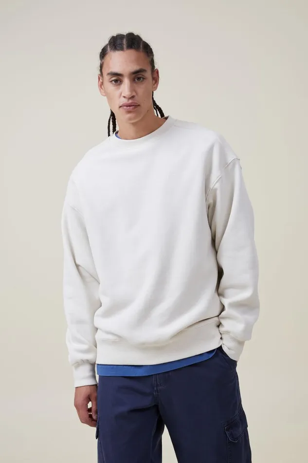 Men Sweats and Hoodies Cotton On Oversized Crew Sweater Ecru