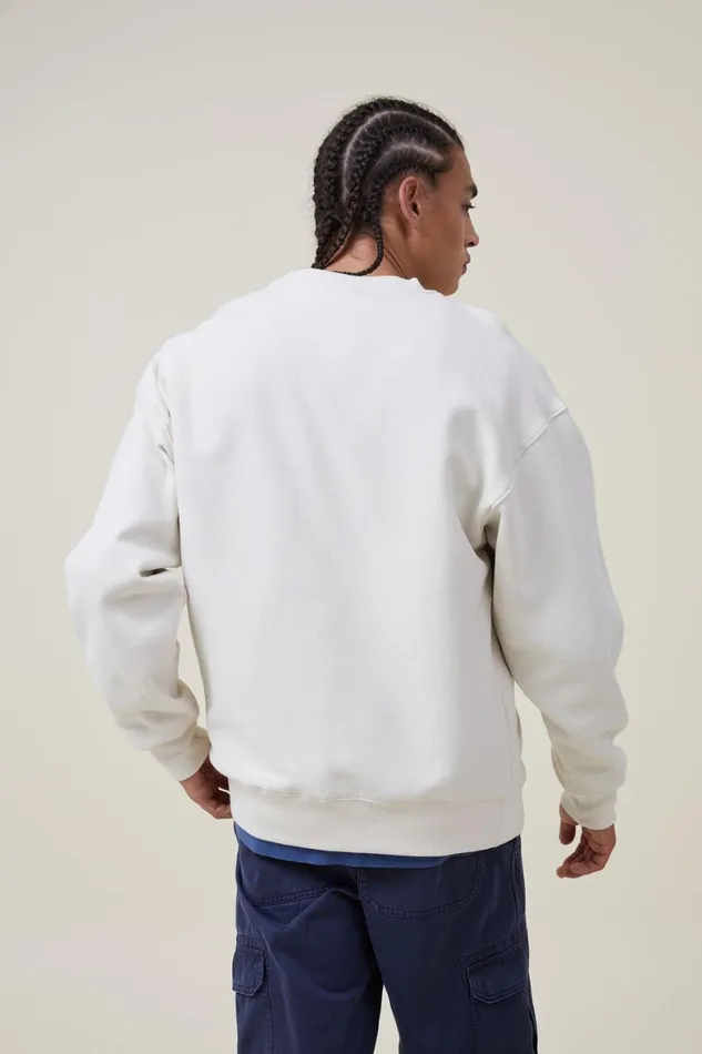 Men Sweats and Hoodies Cotton On Oversized Crew Sweater Ecru