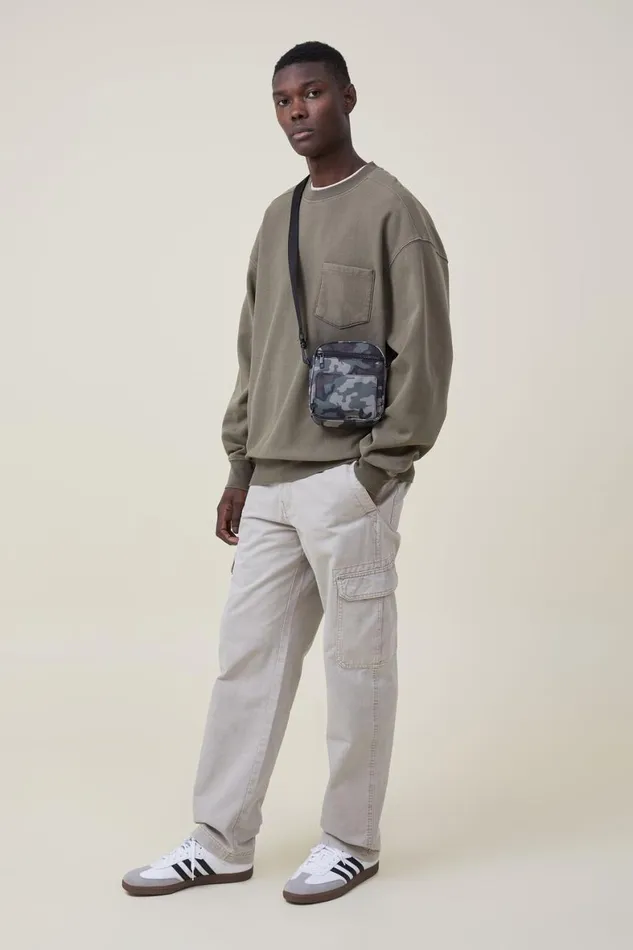 Men Sweats and Hoodies Cotton On Oversized Crew Sweater Jungle Khaki