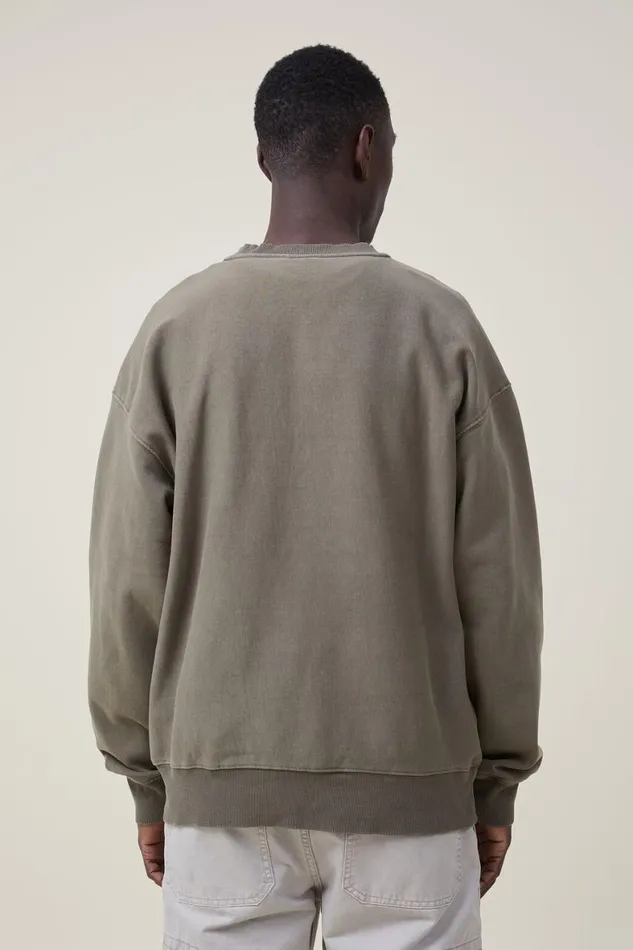 Men Sweats and Hoodies Cotton On Oversized Crew Sweater Jungle Khaki
