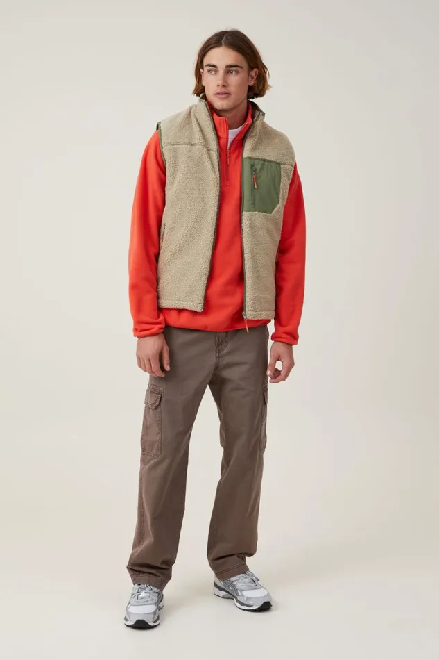 Men Sweats and Hoodies Cotton On Quarter Zip Polar Fleece Burnt Red Yellowstone