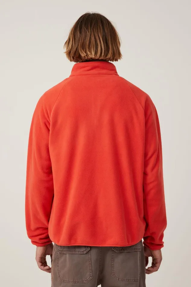 Men Sweats and Hoodies Cotton On Quarter Zip Polar Fleece Burnt Red Yellowstone