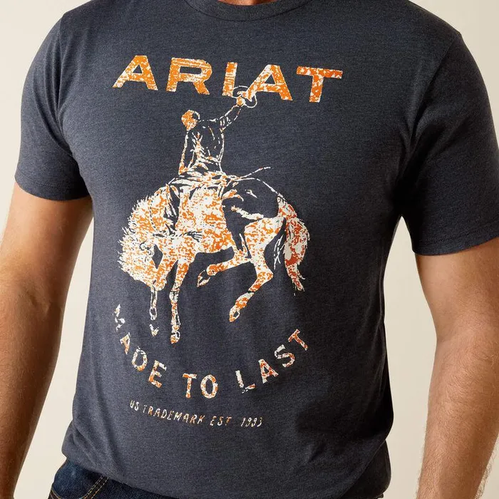Men TShirts and Polos Ariat Ariat Made To Last Bronco TShirt Navy Heather