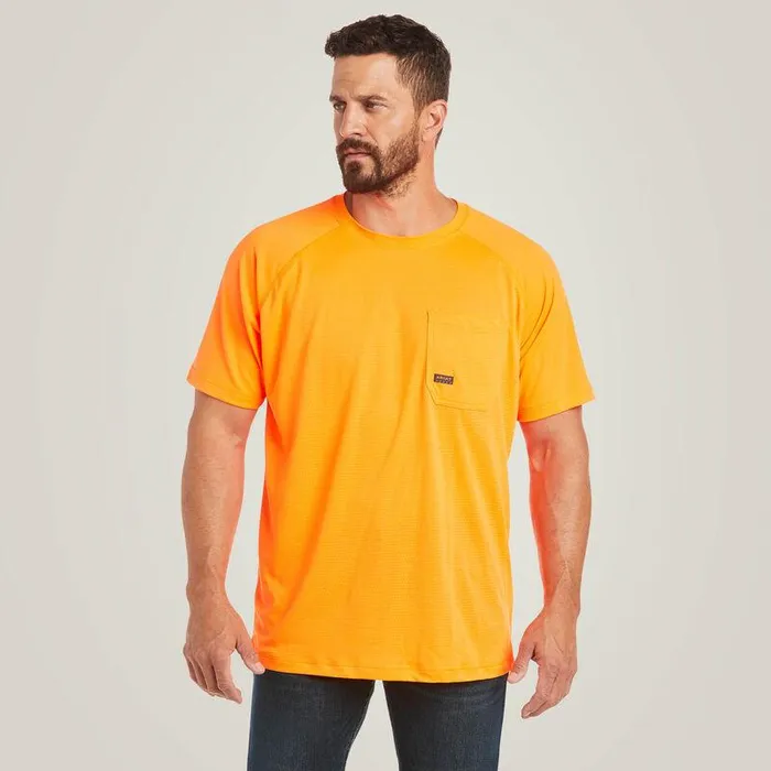Men TShirts and Polos Ariat Rebar Heat Fighter TShirt Neon Orange