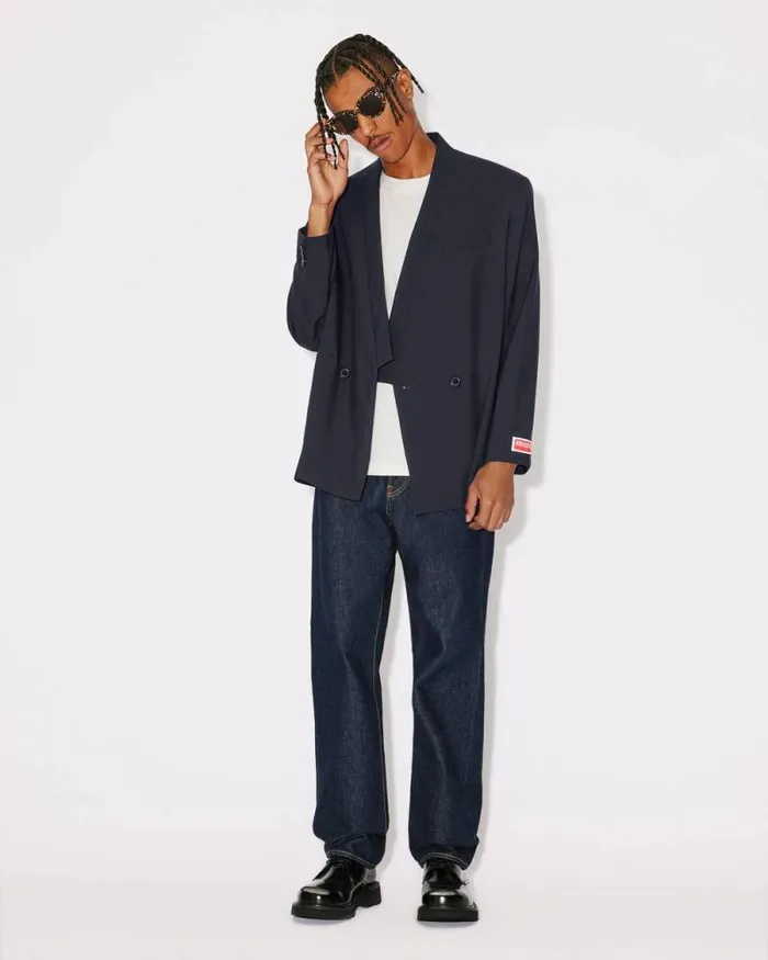 Men Tailored Kimono Jacket In Virgin Wool Midnight Blue Kenzo Kimonos