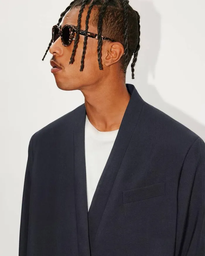 Men Tailored Kimono Jacket In Virgin Wool Midnight Blue Kenzo Kimonos