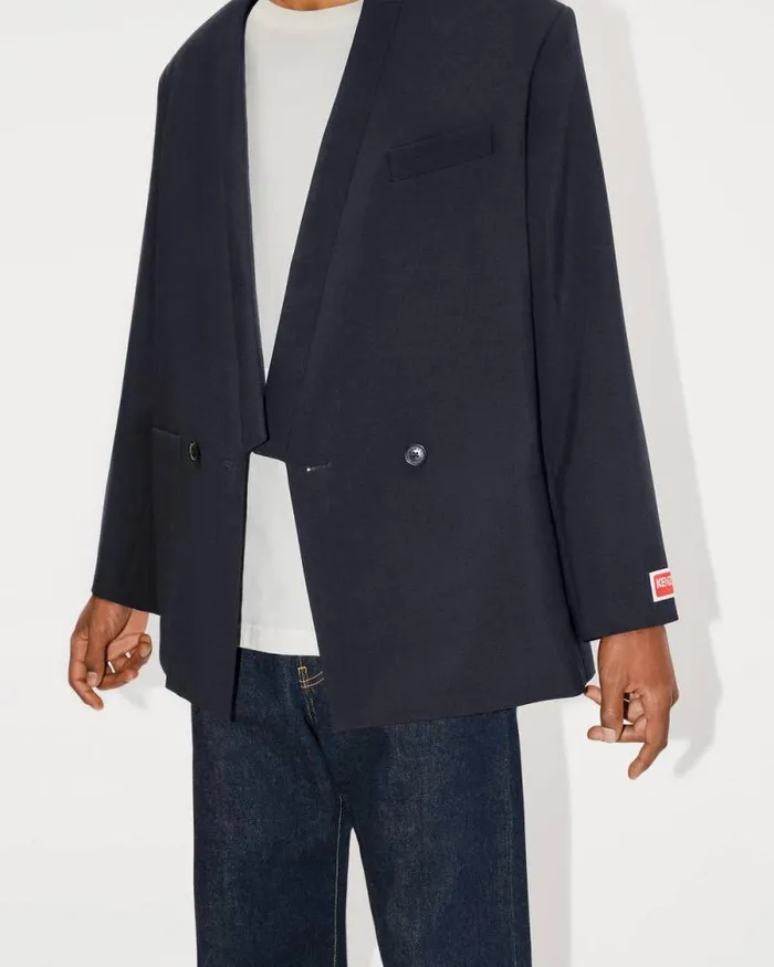 Men Tailored Kimono Jacket In Virgin Wool Midnight Blue Kenzo Kimonos