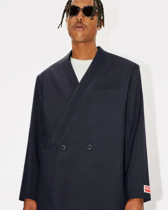 Men Tailored Kimono Jacket In Virgin Wool Midnight Blue Kenzo Kimonos