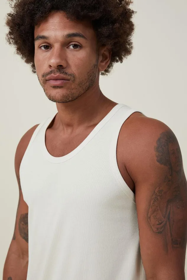 Men Tees and Tanks Cotton On Loose Fit Rib Tank Lemon