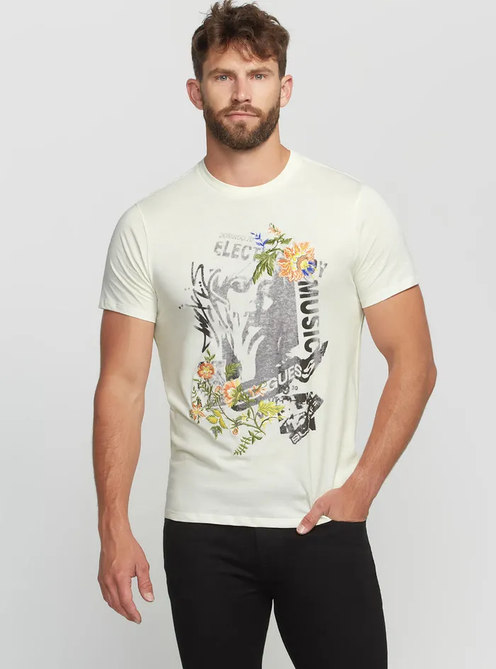 Men Tees and Tanks GUESS Eco White Electric Music Tshirt