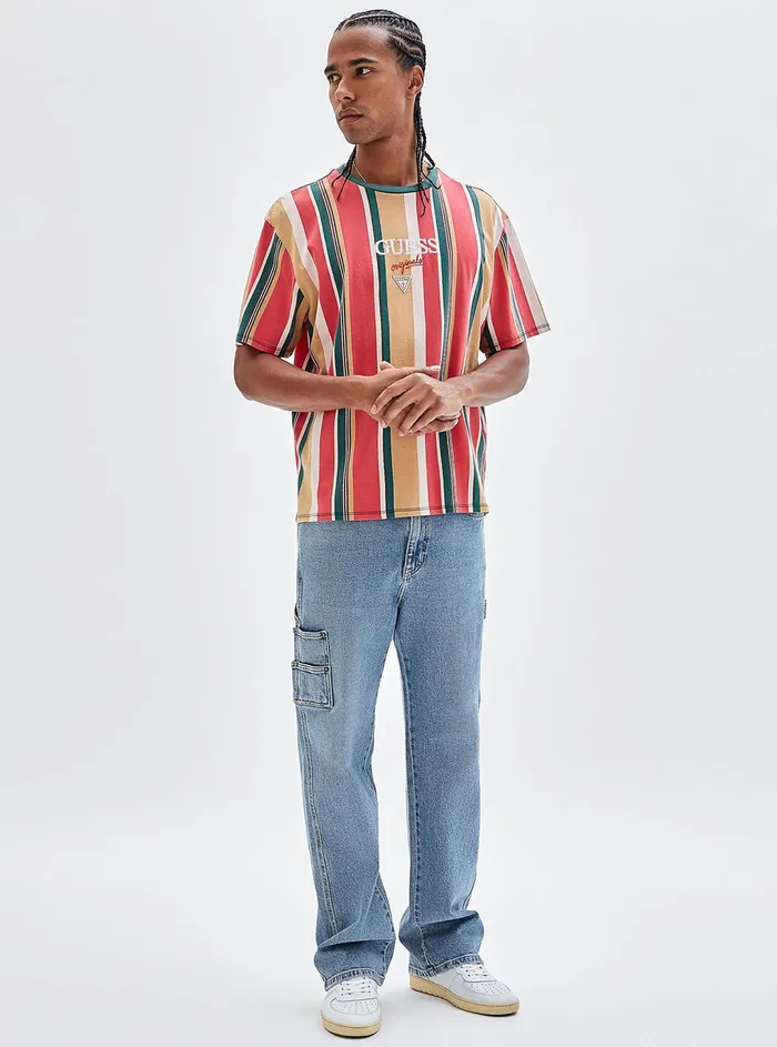 Men Tees and Tanks GUESS Guess Originals Eco Orange Multi Bryson Stripe Tshirt