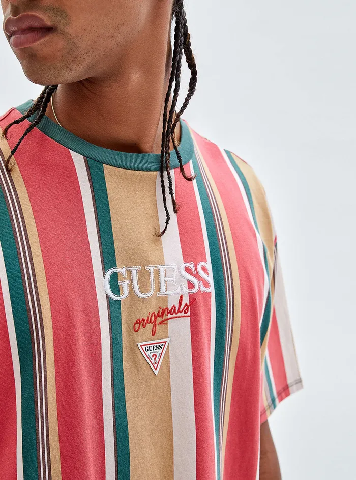 Men Tees and Tanks GUESS Guess Originals Eco Orange Multi Bryson Stripe Tshirt