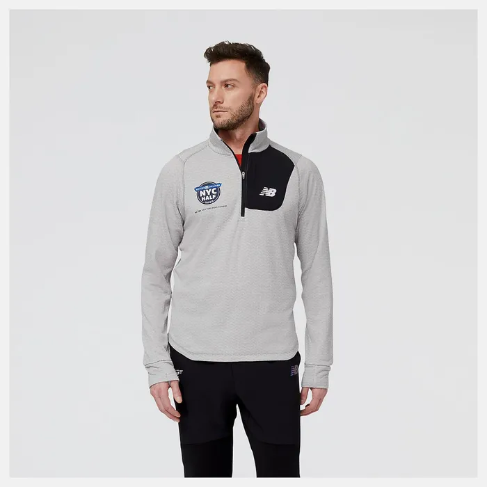Men United Airlines NYC Half NB Heat Grid Half Zip Athletic Grey New Balance Hoodies and Sweatshirts