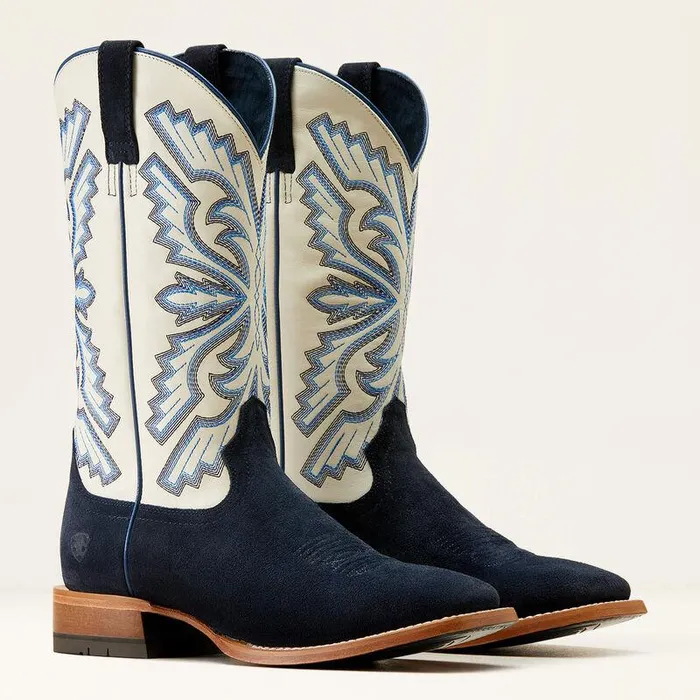 Men Western Boots Ariat Sting Cowboy Boot Indigo Roughoutblanco