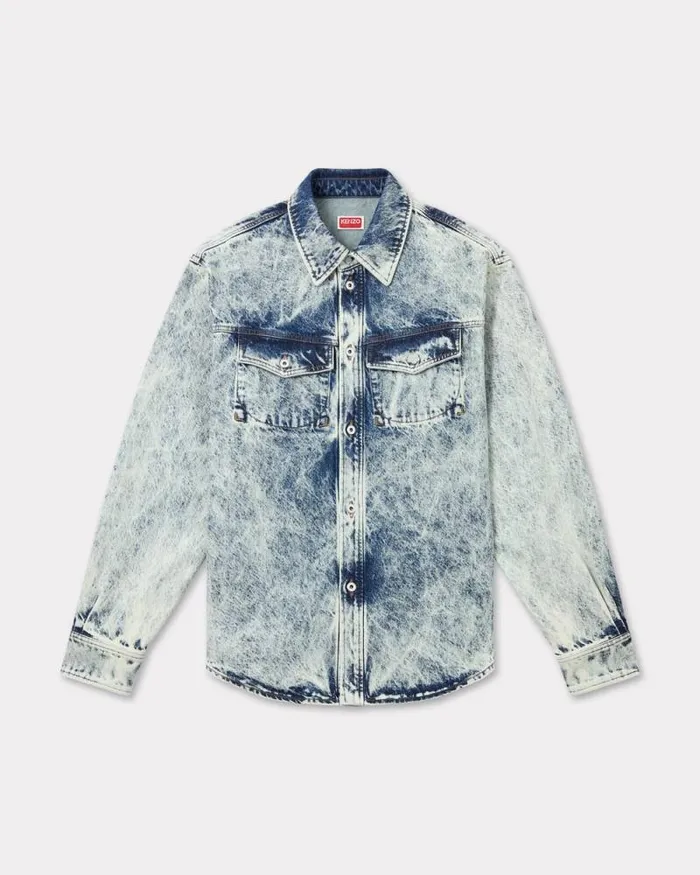 Men Western Shirt In Japanese Denim Snow Bleached Blue Denim Kenzo Shirts