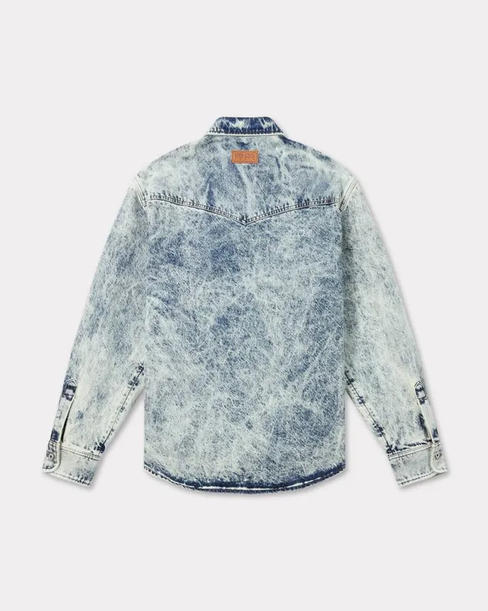 Men Western Shirt In Japanese Denim Snow Bleached Blue Denim Kenzo Shirts