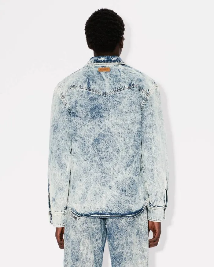Men Western Shirt In Japanese Denim Snow Bleached Blue Denim Kenzo Shirts