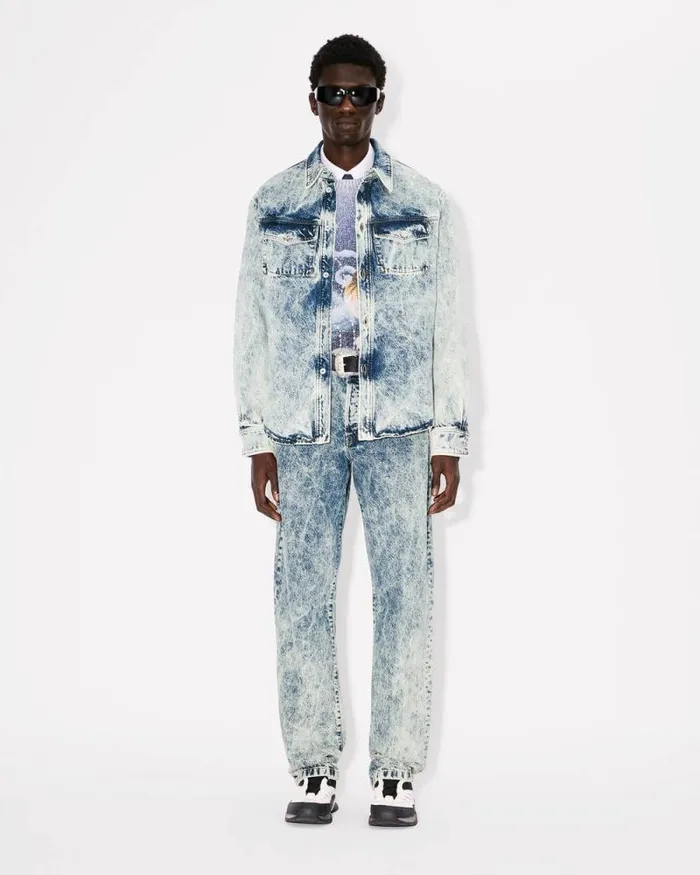 Men Western Shirt In Japanese Denim Snow Bleached Blue Denim Kenzo Shirts