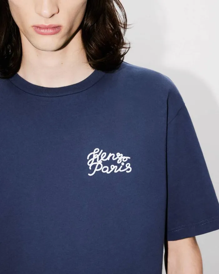 MenWomen 039KENZO Jungle Heart039 Oversized Embroidered Tshirt In Cotton Midnight Blue Kenzo Tshirts And Polos
