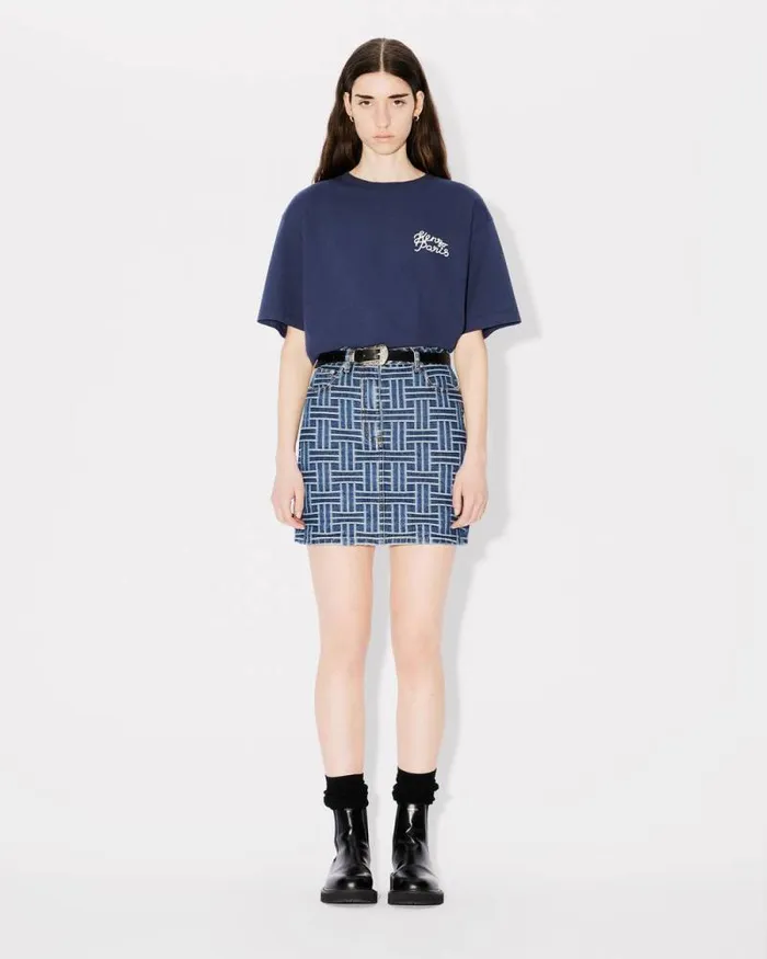 MenWomen 039KENZO Jungle Heart039 Oversized Embroidered Tshirt In Cotton Midnight Blue Kenzo Tshirts And Polos