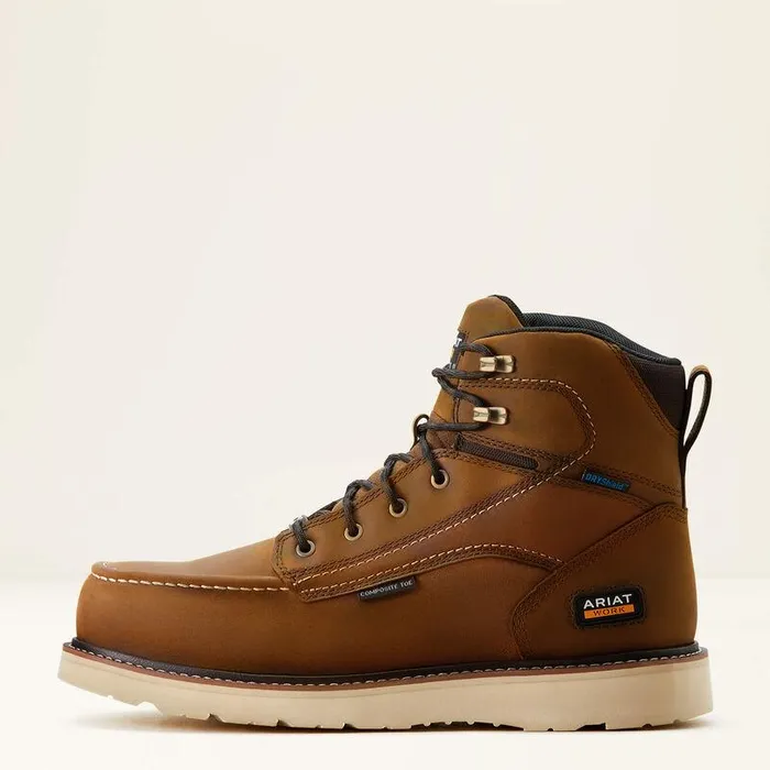 Men Work Boots Ariat Rebar Wedge Moc Toe 6quot Waterproof Composite Toe Work Boot Distressed Brown
