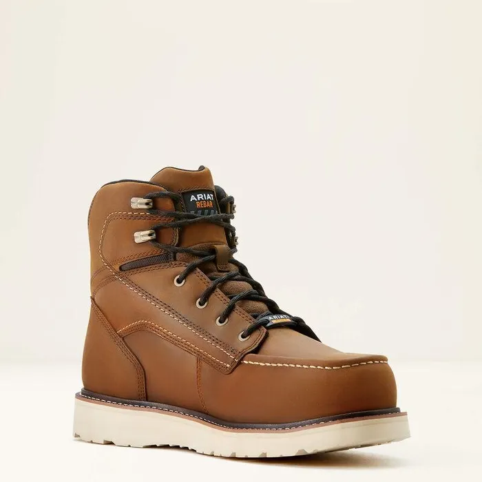 Men Work Boots Ariat Rebar Wedge Moc Toe 6quot Waterproof Composite Toe Work Boot Distressed Brown