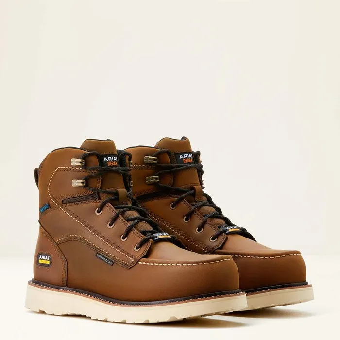 Men Work Boots Ariat Rebar Wedge Moc Toe 6quot Waterproof Composite Toe Work Boot Distressed Brown