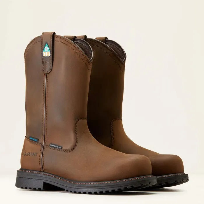 Men Work Boots Ariat RigTEK Waterproof Composite Toe Work Boot Oily Distressed Brown