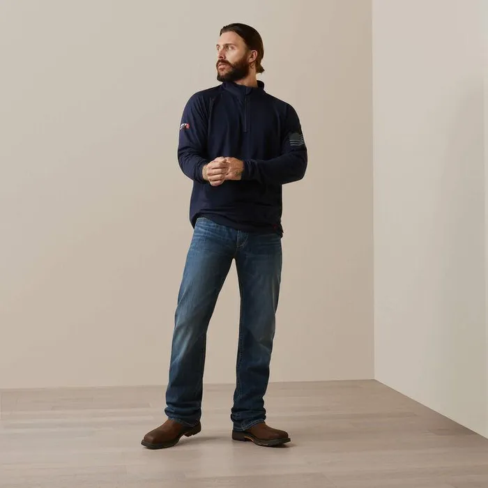 Men Workwear Ariat FR Combat Stretch Patriot 14 Zip Work Shirt Navy Men Workwear Ariat FR Combat Stretch Patriot 14 Zip Work Shirt Navy