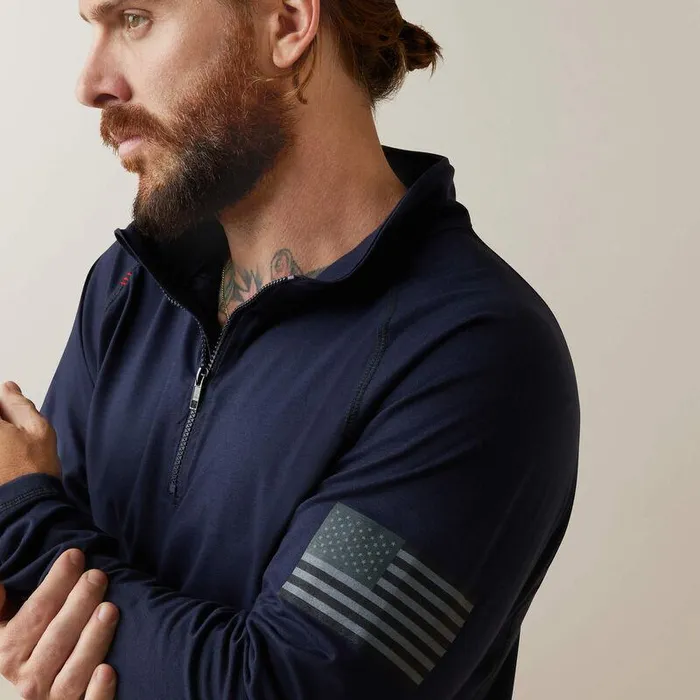 Men Workwear Ariat FR Combat Stretch Patriot 14 Zip Work Shirt Navy Men Workwear Ariat FR Combat Stretch Patriot 14 Zip Work Shirt Navy