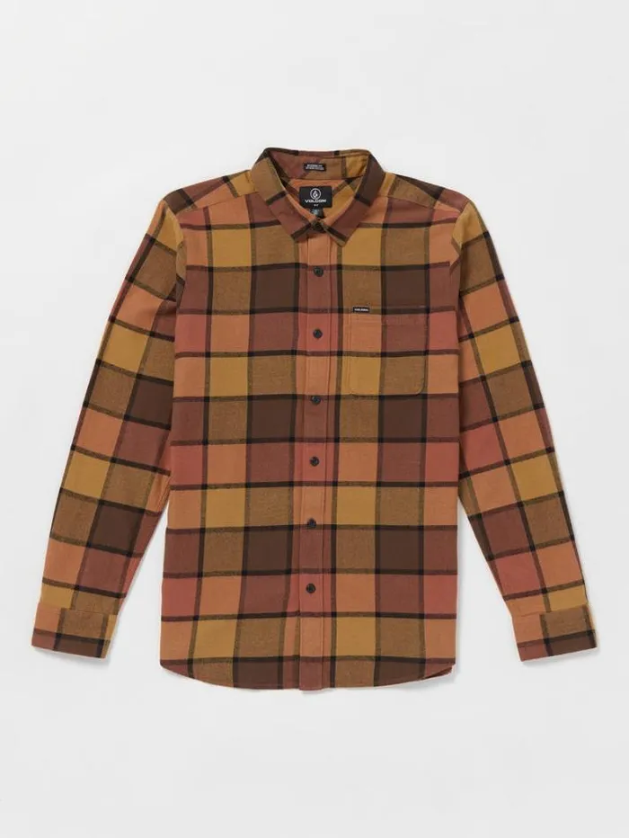 Mens Shirts and Flannels Volcom Caden Plaid Long Sleeve Shirt 8211 Burro Brown