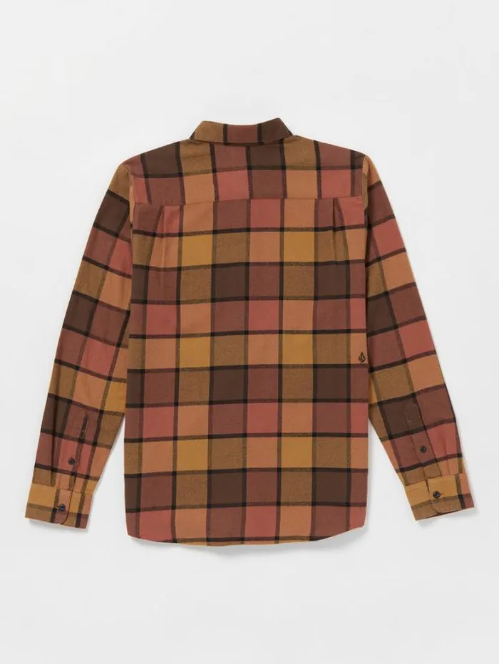 Mens Shirts and Flannels Volcom Caden Plaid Long Sleeve Shirt 8211 Burro Brown