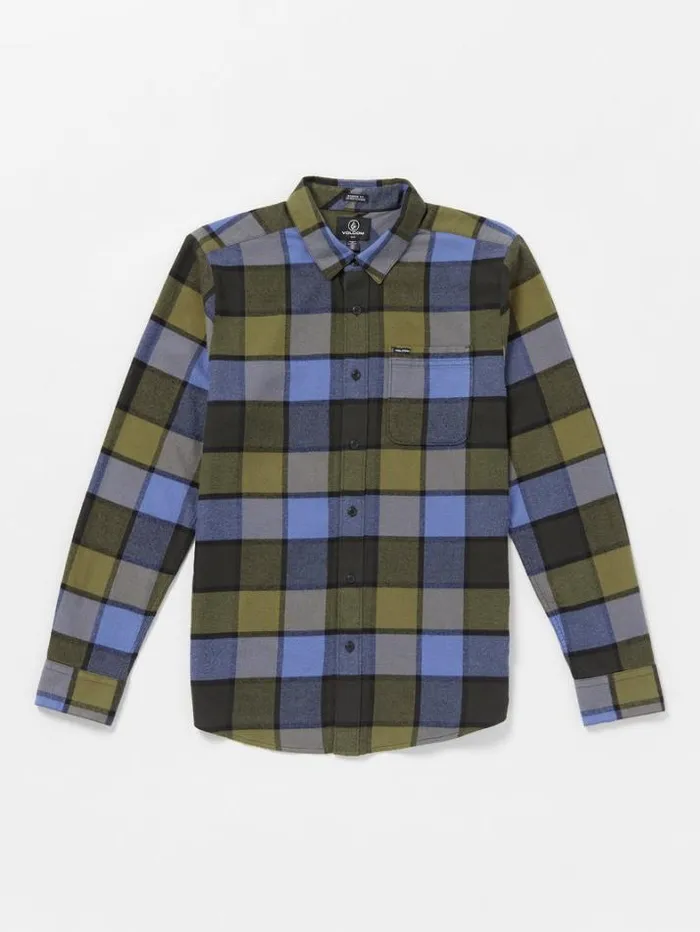 Mens Shirts and Flannels Volcom Caden Plaid Long Sleeve Shirt 8211 Rinsed Black