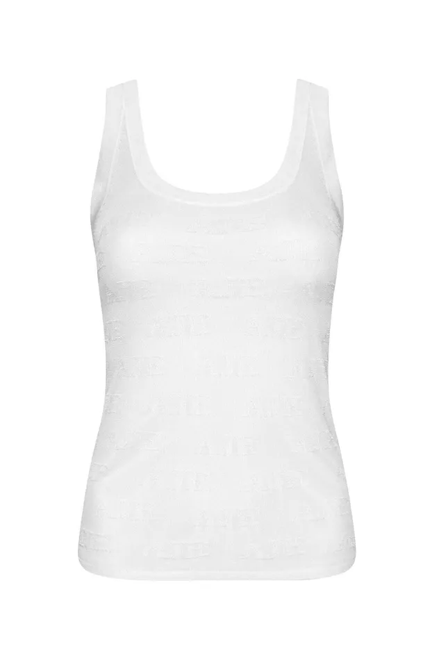 Method Logo Scoop Neck Tank White Women Aje Body 038 Crepe Knit