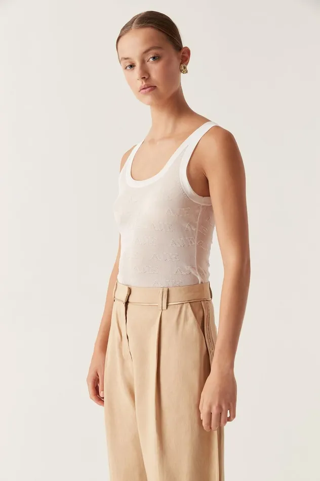 Method Logo Scoop Neck Tank White Women Aje Body 038 Crepe Knit
