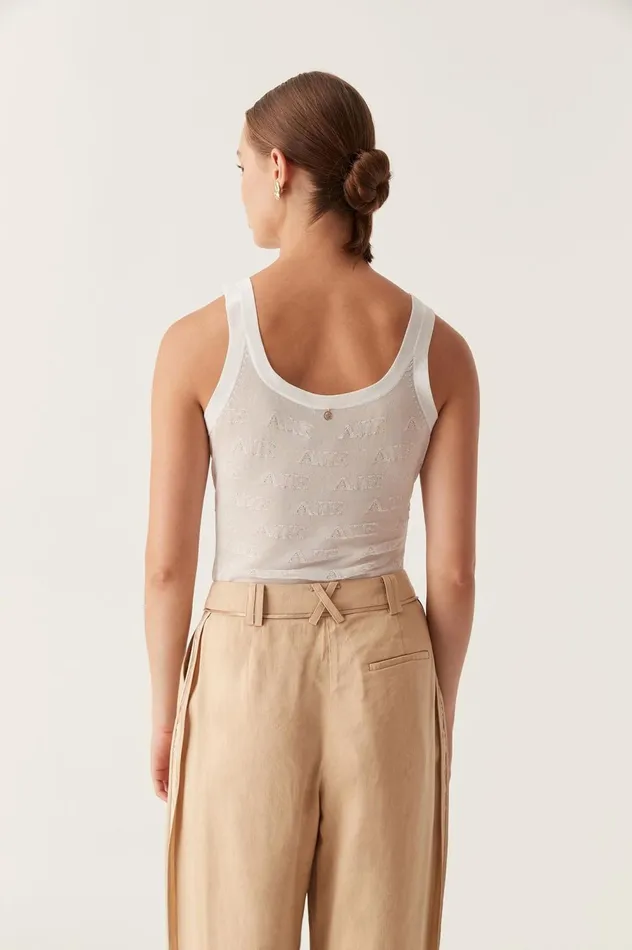 Method Logo Scoop Neck Tank White Women Aje Body 038 Crepe Knit
