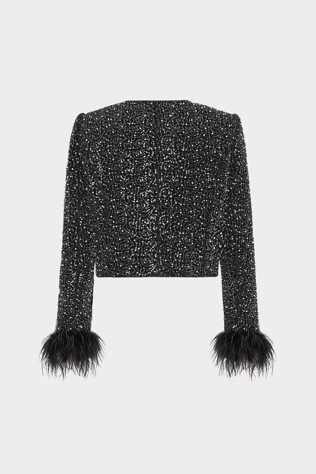 Milly Aya Beaded Tweed Jacket Black Women Matching Sets