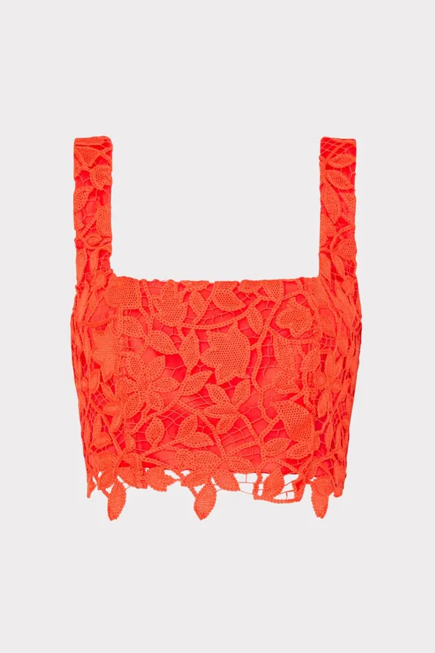 Milly Chay Summer Floral Lace Crop Top Coral Women Matching Sets