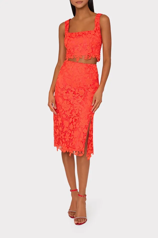 Milly Chay Summer Floral Lace Crop Top Coral Women Matching Sets Milly Chay Summer Floral Lace Crop Top Coral Women Matching Sets