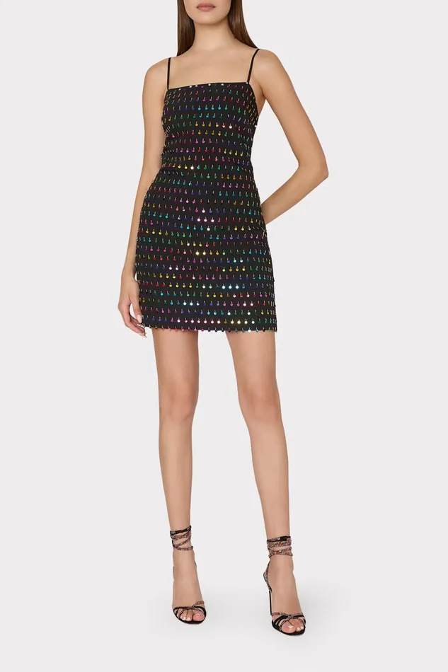 Milly Colette Beaded Sequin Mini Dress Blackrainbow Women Dresses