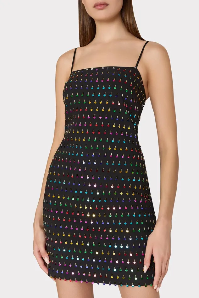 Milly Colette Beaded Sequin Mini Dress Blackrainbow Women Dresses
