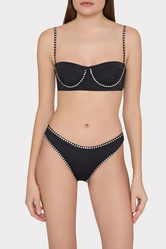 Milly Heat Set Embellishment Bikini Bottom Black Women Bikinis