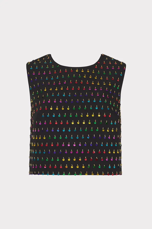 Milly Iiana Beaded Sequin Sleeveless Top Blackrainbow Women Matching Sets