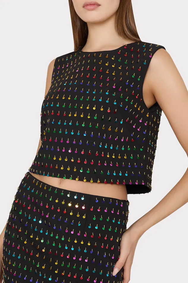 Milly Iiana Beaded Sequin Sleeveless Top Blackrainbow Women Matching Sets Milly Iiana Beaded Sequin Sleeveless Top Blackrainbow Women Matching Sets